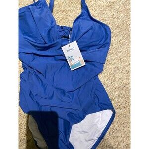 B2prity Women's Ruched Tankini Swimsuit V Neck Wrap Tie Back One Piece NWT SizeM